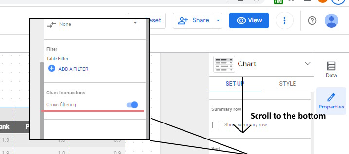 location of button cross filter button